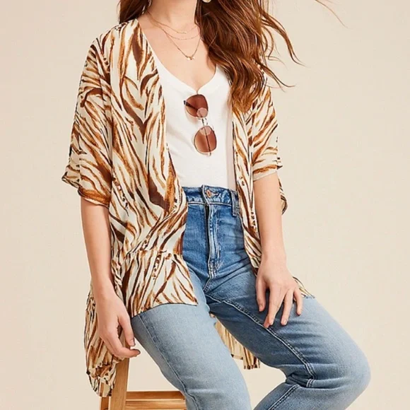 NWT Maurice’s Open Lightweight Sheer Zebra Print Kimono - Picture 2 of 3